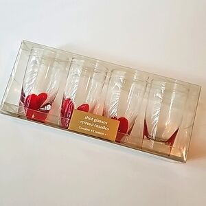 Pier 1 Vintage Optic Red Dot Hand Blown Cordial/Shot Glasses, Set of 4